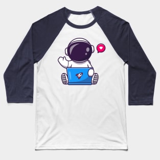 Cute Astronaut Working On Laptop Cartoon Baseball T-Shirt